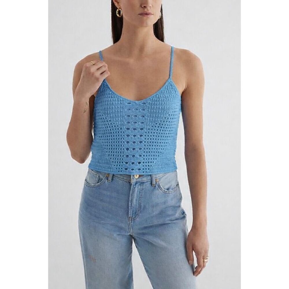Express Summer Crocheted Cropped Sweater Tank In Blue Size XL